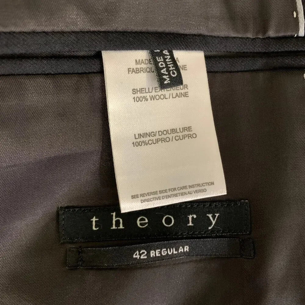 THEORY Chest Size 42 Black Solid Wool Notch Lapel 36 35 Suit